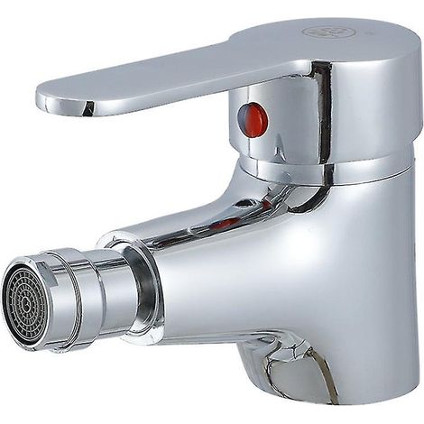 Robinet de bidet à chasse d'eau entièrement en cuivre, robinet de bidet monocommande, robinet mitigeur monotrou avec eau chaude et froide (1/5)