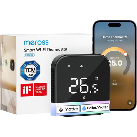 Thermostat Connecté Matter, Thermostat WiFi pour Chaudière Gaz/Chauffage au Sol à Eau, Compatible avec Home, et Google Home, Capteur Externe, Détection de Fenêtre Ouverte (1/5)