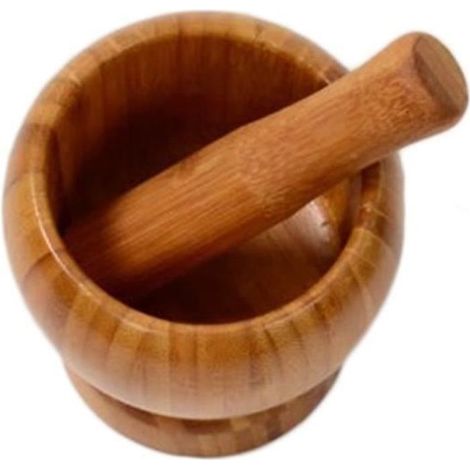 1Pcs Mortier et Pilon en Bois et Bambou Naturel Ustensiles de Cuisine pour Pimenter Gingembre Herbe La Graine Ail (1/4)
