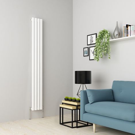Warmehaus Oval Panel Radiator White Vertical Single 1800x236mm