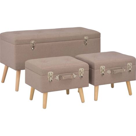 Hocker mit Stauraum 3 Stk. Braun Stoff