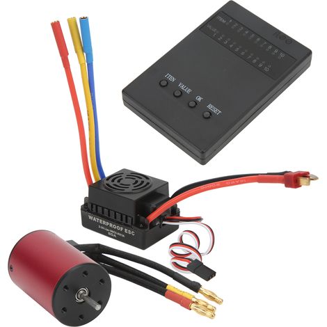 Moteur brushless étanche S3650 3100KV + contrôleur de vitesse électronique (ESC) brushless 60A avec connecteur en T mâle + carte de programmation ESC pour voiture RC 1/10 (1/5)