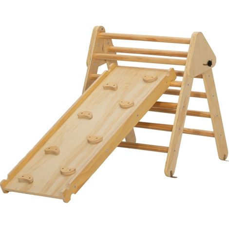 Structure d'escalade pour enfants en bois avec échelle triangulaire et toboggan réversible, pour 18 à 48 mois (1/5)