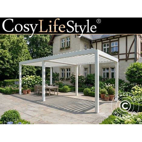 Bioclimatic pergola gazebo San Pablo Steel+, 4x5.8 m, White - Dancover