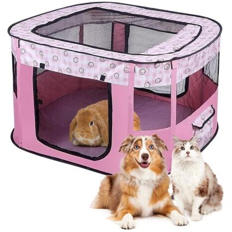 BUNTHAUS Enclos pliable pour chiots et animaux - En tissu Oxford - Tente rectangulaire pour chiens lapins cochons d'Inde et chats - Pour l'intérieur ou l'extérieur - 70 x 55 x 40 cm - Rose (1/5)
