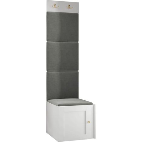 Meuble d'entrée Hartford 378, Blanc, 186x42x46cm, MDF, Stratifié, Tissu, À poser, Murale (1/5)