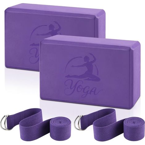 Yoga Blocks and 2 Yoga Straps, 2 Pack Yoga Blocks Non Slip EVA Foam Blocks, High Density Yoga Bricks with 20ft Strap Latex Free Yoga Accessories for Pilates (1/5)