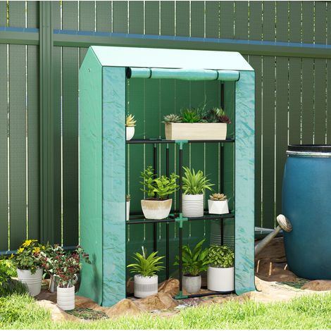 Mini serre de jardin en acier avec étagères et porte enroulable, 100 x 40 x 150 cm, verte (1/5)