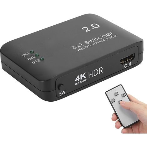 Commutateur HDMI 4K 3 Entrées 1 Sortie avec Télécommande IR et Indicateur LED - Adaptateur Splitter Haute Définition