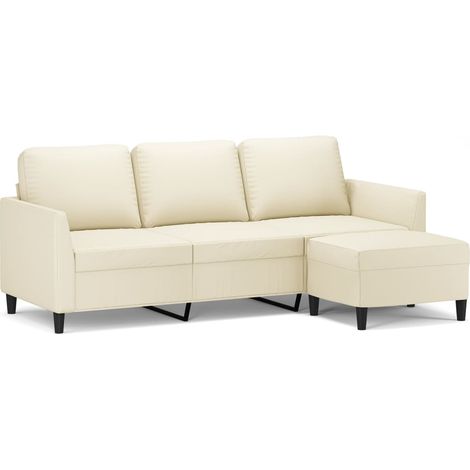 Canapé Sofa à 3 places avec repose-pieds Crème 180 cm Similicuir (1/5)