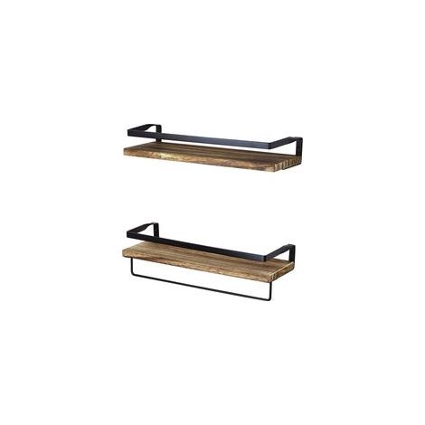 Étagères flottantes, lot de 2, style industriel, bois brun et métal noir, 41 cm, (1/4)