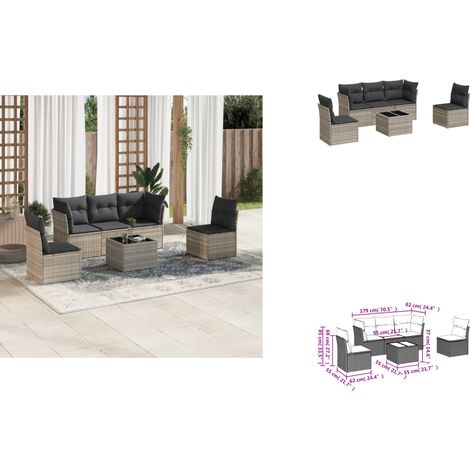 The Living Store Salon de jardin 6 pcs avec coussins gris clair résine tressée - Meuble extérieur (1/3)