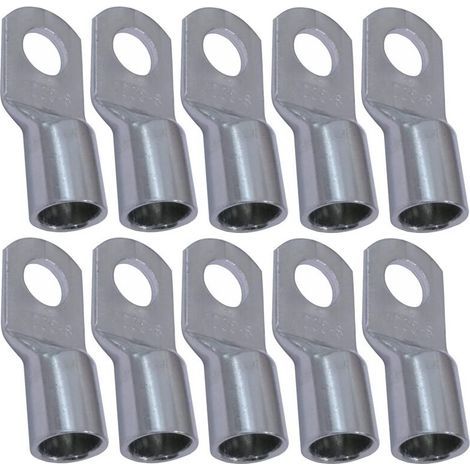Lot de 10 Cosses Electriques à Oeillet Tubulaire - Oeil - Ø8mm - Non Isolées - pour Conducteur 35mm² - Connecteur de Fil Electrique - Serrage - Couleur Argent (1/3)