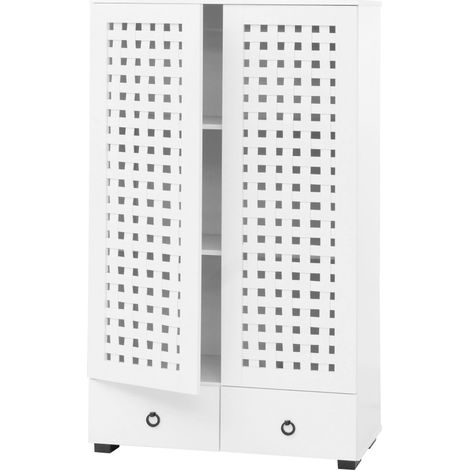 [NON UTILIZZATO] Armadio cassettiera HHG-358, design 3D vimini 2 ante 3 scomparti 2 cassetti chiusura ammortizzata, 138x80x36cm, bianco