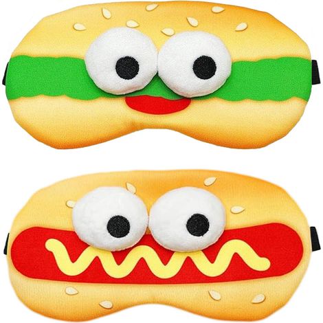 Juego de 2 divertidas máscaras para dormir con forma de hamburguesa y perrito caliente, máscaras opacas ajustables, perfectas para viajar, dormir y trabajar por turnos.
