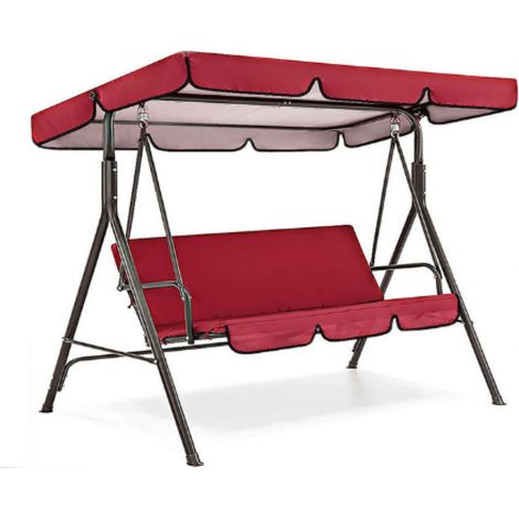 Balancelle de porche en métal avec auvent, rouge. Fabriquée en tissu Oxford 210D argenté. (1/5)