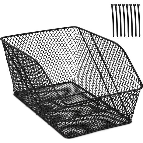 Relaxdays Portapacchi Posteriore per Bicicletta, Cestino E-Bike, 8 Fascette per il Fissaggio, 22x30x46 cm, Metallo, Nero