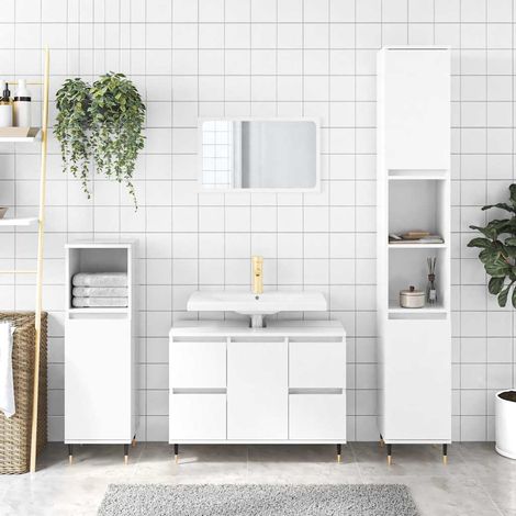 Armoire de salle de bain Meuble de salle de bain Meuble de rangement blanc brillant 80x33x60 cm 75361 (1/5)