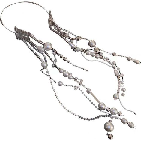 Serre-tête avec perles longues et pampilles avec chaîne, joli accessoire pour femmes et filles (1/4)