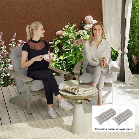 Lot de 2 coussin de siège pour chaise Adirondack avec attaches sécurisées. design doux capitonné et épais. gris clair