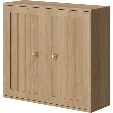 Meuble de salle de bain mural à 2 portes, armoire de rangement verticale rainurée, format compact pour toilettes et couloir, bois clair, CHICFURN (1/5)