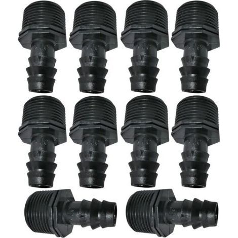 Lot de 10 Adaptateurs/raccords mâles cannelés Ø16mmx3/4'' de Tuyau Goutte à Goutte Filetage Externe (pour Tuyau de Ø16mm) - connecteur pour système d'irrigation/arrosage (1/4)