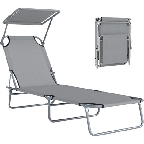 Transat pliable bain de soleil, chaise longue inclinable multi-positions 187x58x36 cm gris clair, dossier réglable pour jardin, piscine, terrasse (1/5)