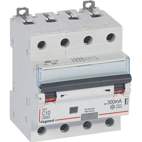 Disjoncteur différentiel monobloc DX³6000 10kA arrivée haute et départ bas à vis 4P 400V - 10A - typeA 300mA - LEGRAND