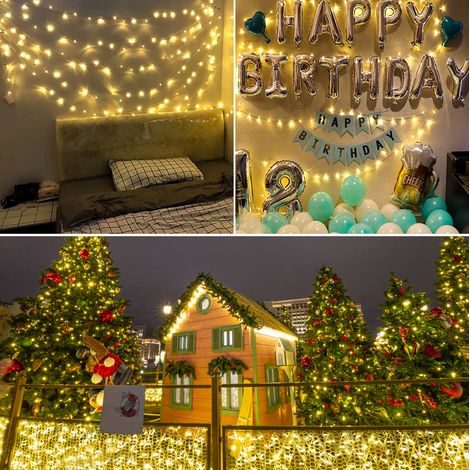 SWANEW 40M 400 Luci a stringa Catena luminosa a LED Bianco caldo con telecomando 8 modalità di illuminazione per feste giardini interni esterni decorazioni natalizie (1/5)