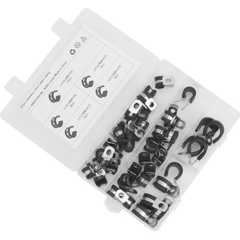 47-teiliges Kabelklemmen-Set, R-Form, Edelstahl 304 und Gummipolsterung (1/5)