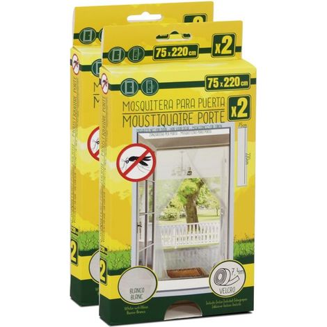 Lot de 2 Moustiquaire de porte 75 x 220 cm avec Fixation auto-agrippante, protection contre moustiques, mouches et araignées, Blanc (1/5)