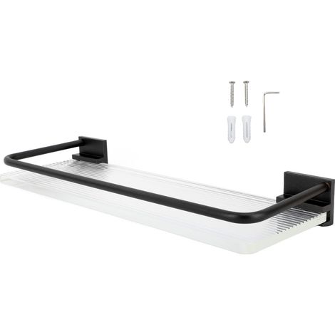 30 cm hohes Badezimmer-Wandregal, Handtuchhalter aus Aluminium und Acryl, schwarz (1/5)