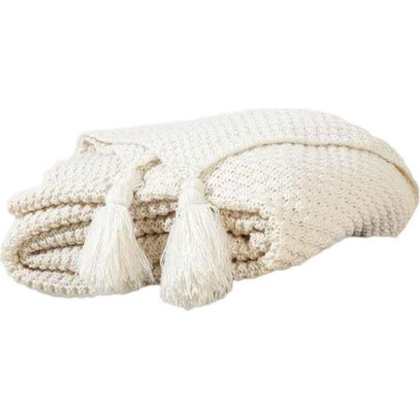 Couverture Tricotée - Avec Pompons - Pour Canapé Lit Fauteuil - 120 x 150 cm - 1 Pièce (1/5)