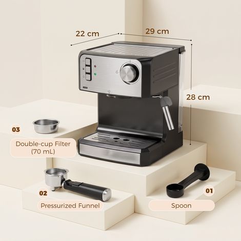 Espressomaschine, 20-Bar-Kaffeemaschine mit Milchaufschäumdüse, 1,6-l-Wassertank, Schwarz (1/5)