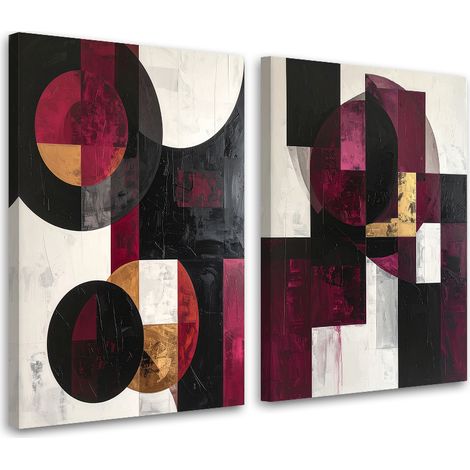 Set de tableaux sur toile  Abstraction géométrique : formes bordeaux 2 x 20x30 (1/4)