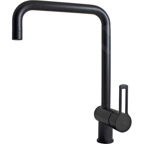 Paffoni – Mitigeur d'évier avec bec pivotant RIN980NO – Laiton noir mat – Hauteur 359 mm – Aérateur M22x1 – Flexibles inox 3/8'G (1/3)