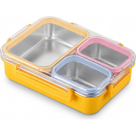 Boîte Repas Inox 800 ml à 3 Compartiments, Bento Étanche (1/5)
