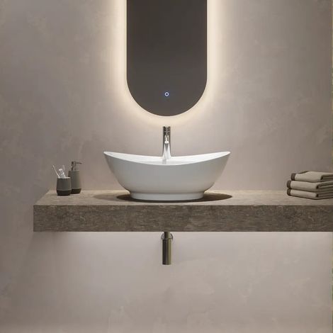 Lavabo da Appoggio Ovale con troppopieno 59x40x22 cm Bianco (1/5)