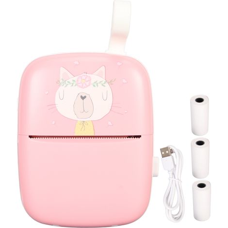Mini imprimante thermique de poche rose avec 3 rouleaux de papier - Étiqueteuse photo portable à batterie intégrée (1/5)