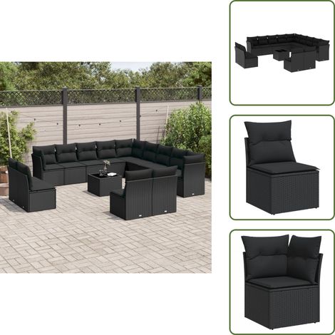 The Living Store Salon de jardin avec coussins 14 pcs noir résine tressée - Ensemble Salon De Jardin - Salon De Jardin Design - Meuble De Jardin - Mobilier De Jardin - Canapé De Jardin (1/5)