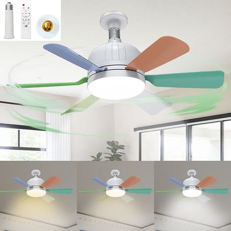 Deux ventilateurs de plafond de 46cm, avec lumière et base, réglable 3000-6500K, E27, 6 pales, minuterie à 3 vitesses (couleur) (1/5)