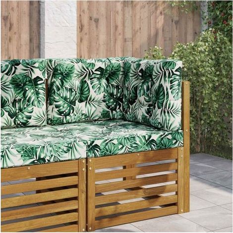 Ensemble de trois coussins pour canapé d'extérieur, motif feuilles, en polyester. (1/5)