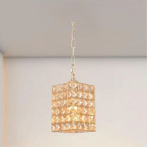 TrAdE Shop Traesio - Lampadario Sospeso Rettangolare Cristalli Lampada Luce Attacco E27 Oro 32316 - (1/5)