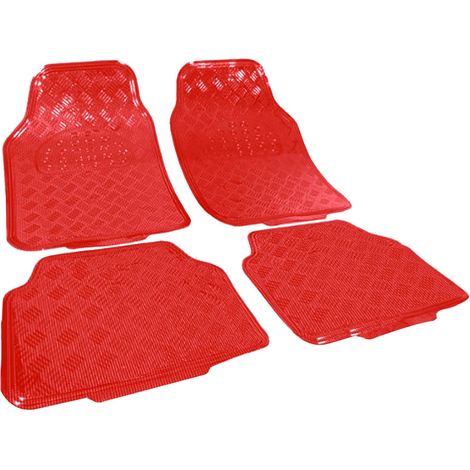 WOLTU 4 Pezzi Set Tappetini in PVC Auto Universali Tappeto Antiscivolo Rosso (1/5)