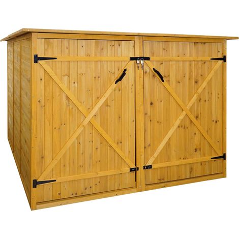 [NON UTILIZZATO] Garage armadio biciclette con serratura HHG-677 legno box doppio 200x200x151cm legno chiaro