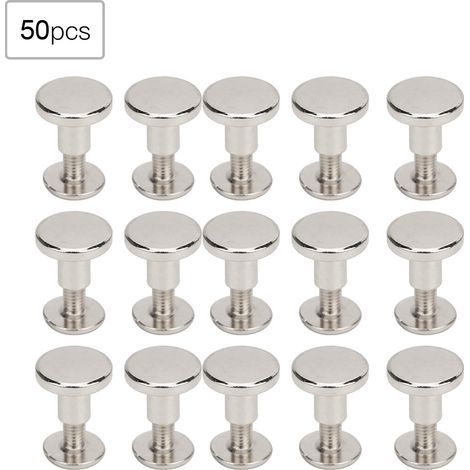 50 Flachkopfnieten (8 mm) aus reinem Kupfer für Notizbuchbindungen, Schrauben für Lederriemen, Silber-Set (1/5)