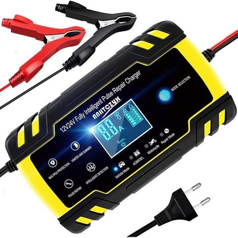 Chargeur de Batterie Intelligent Portable 8A 12V/24V LCD Écran avec Protections Multiples de réparation pour Batterie Voiture Moto (1/4)
