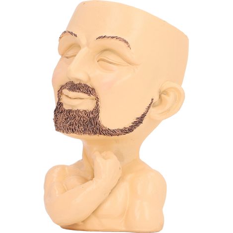 Pot de fleurs en forme de visage d'homme avec trou de drainage, pot de fleurs représentant une tête d'homme musclé, pour salon ou couloir, couleur chair (1/5)