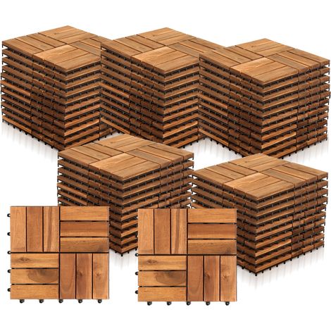 Randaco 22STK Holzfliese Akazie 30 x 30 cm Terrassenplatten Klicksystem Außen Klickfliesen Balkon Terrassenfliesen Holz,wetterfest rutschfest