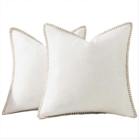 Housses de coussin douces 45 x 45 cm, lot de 2, housses de coussin décoratives neutres avec bords cousus pour canapé, lit ou fauteuil (1/5)